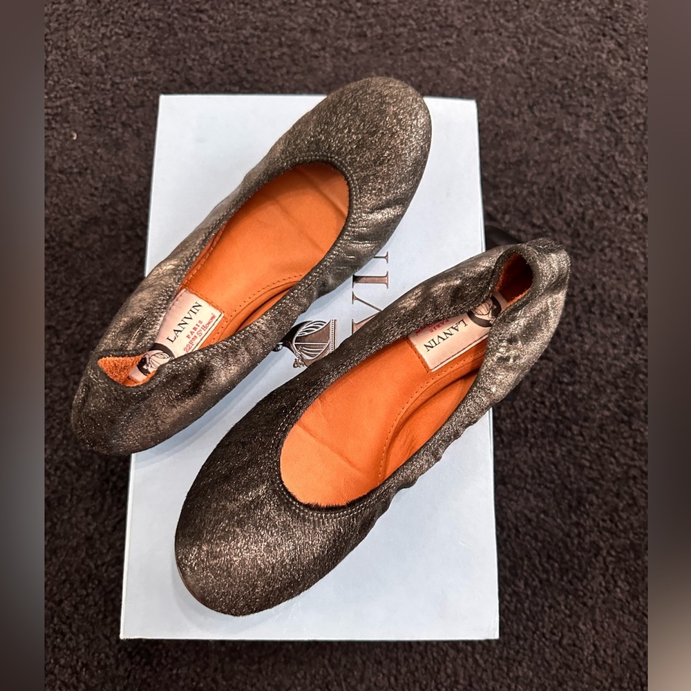 LANVIN PARIS Black calf skin Ballet Flat